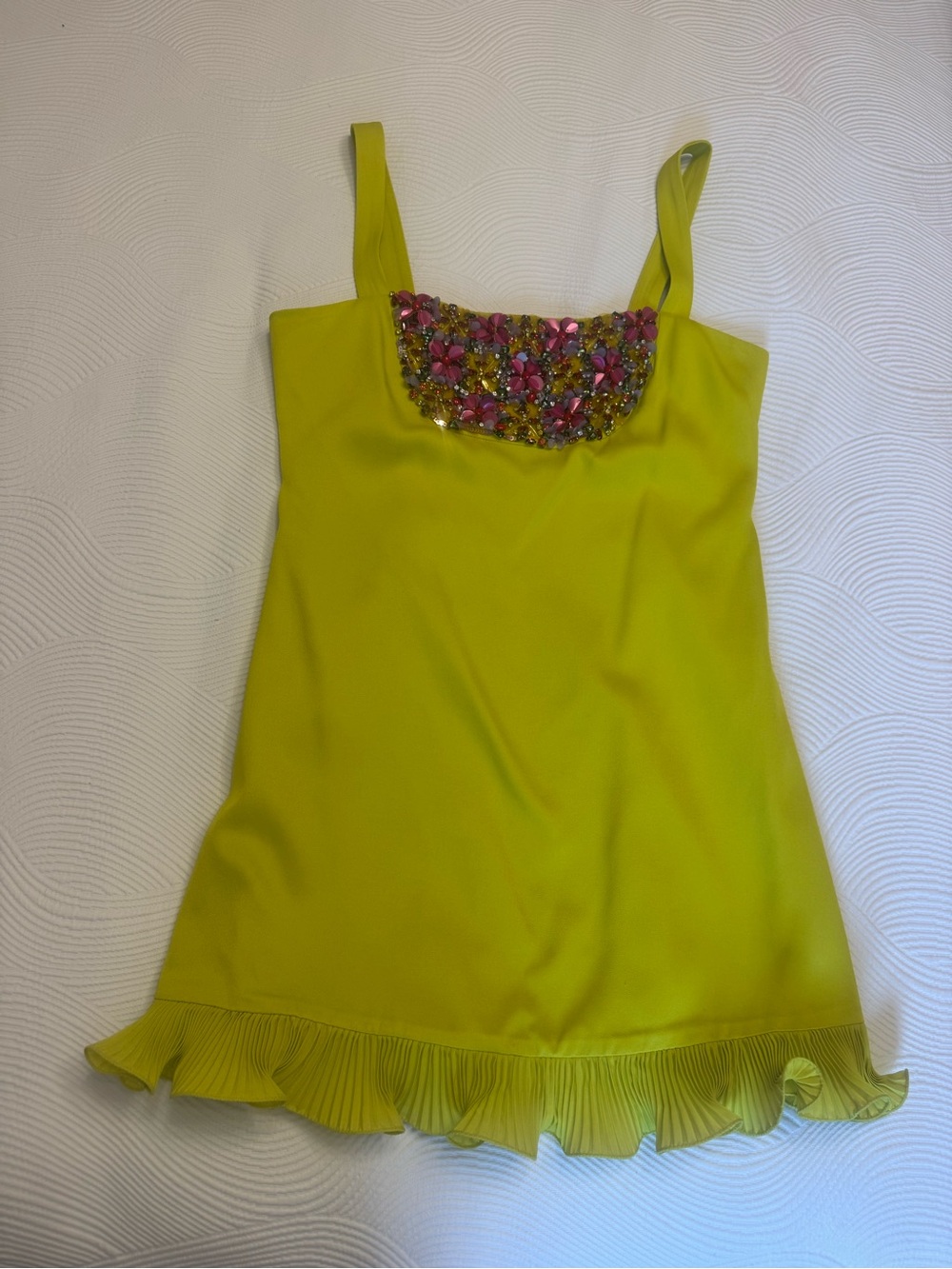 Lime Green Beaded Sundress with Ruffled Hem